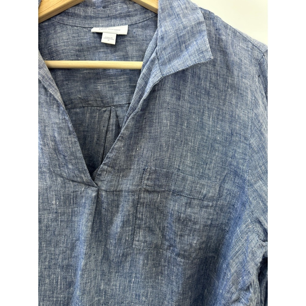 J Jill x Love Linen Roll Tab Pocket Top Medium Blue Lagonlook Coastal Beachy - Picture 5 of 14